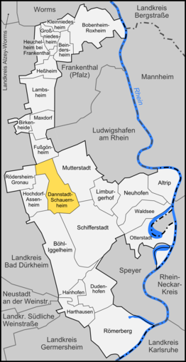Kaart van Dannstadt-Schauernheim