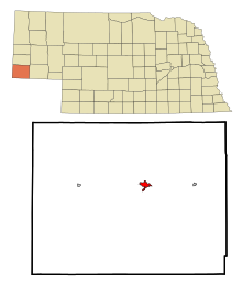 Kimball County Nebraska Incorporated en Unincorporated gebieden Kimball Highlighted.svg