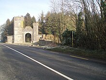 Gatehouse and main gate to Knockdrin Castle on the R394 road between Mullingar and Castlepollard Knockdrin entrance.jpg