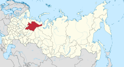 Komin tasavalta Venäjällä, alla kaupungin sijainti tasavallassa