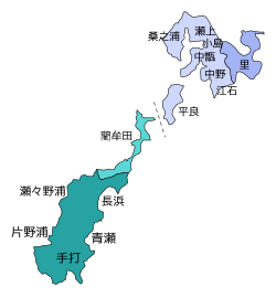 甑島列島の地図。手打は最も南に位置する。