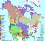 Distribució de famílies lingüístiques al Nord de Mèxic a l'arribada dels europeus.