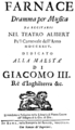 English: Leonardo Vinci - Farnace - title page of the libretto, Rome 1724