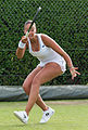 Lesley Kerkhove competing in the first round of the 2015 Wimbledon Qualifying Tournament at the Bank of England Sports Grounds in Roehampton, England. The winners of three rounds of competition qualify for the main draw of Wimbledon the following week.