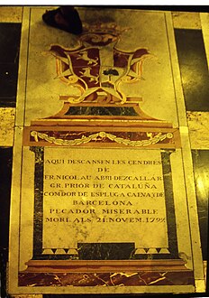 Iglesia de San Juan de la Valleta. Lauda sepulcral del gran prior fray Nicolau Abrí Descatllar. (único rotulado en catalán)