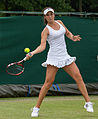 Louisa Chirico competing in the first round of the 2015 Wimbledon Qualifying Tournament at the Bank of England Sports Grounds in Roehampton, England. The winners of three rounds of competition qualify for the main draw of Wimbledon the following week.