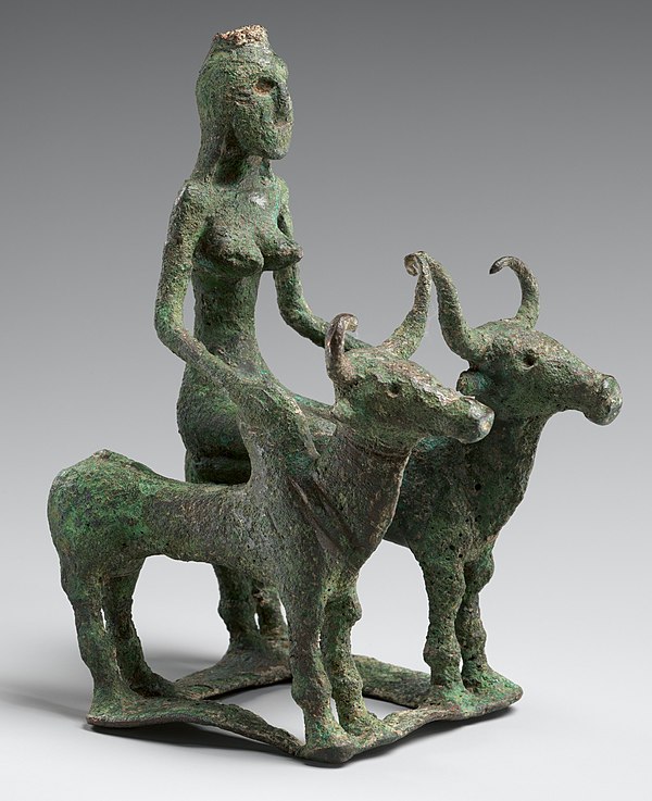 Woman riding two bulls (bronze), from Kausambi, c. 2000-1750 BCE
