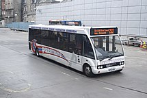 An Optare Solo, branded in the former Perryman's Buses corporate livery, at Edinburgh Bus Station.