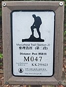 Plaque showing trail section, distance post number, and grid reference