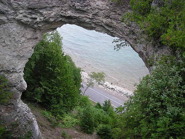 A view of M-185 through Arch Rock