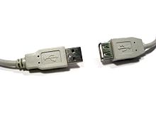 Non-standard "USB extension cable", plug on the left, receptacle on the right. (USB does not allow extension cables. Non-standard cables may work but cannot be presumed reliable.) Male and Female USB Connectors.jpg