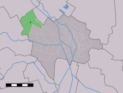 The village centre (dark green) and the statistical district (light green) of Haarzuilens in the municipality of Utrecht.