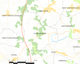Mapa obce Civrac-de-Blaye