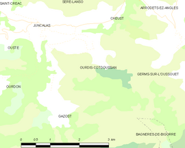 Mapa obce Ourdis-Cotdoussan
