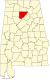Harta statului Alabama indicând comitatul Cullman