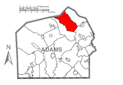 Map of Adams County, Pennsylvania highlighting Huntington Township