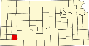 Mapa do Kansas destacando o condado de Haskell