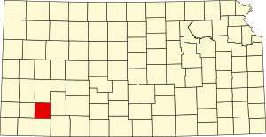 Mappa del Kansas che evidenzia la contea di Haskell