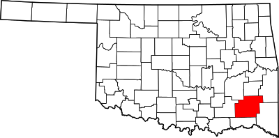 Locatie van Pushmataha County in Oklahoma