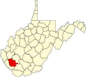 Kaart van West Virginia met vermelding van Logan County