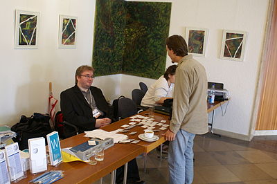 Mainz, 28. August 2007. Wikipedia-Academy, am Empfang.