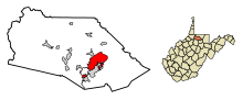 Marion County West Virginia Incorporated ve Unincorporated alanlar Fairmont Highlighted.svg