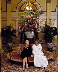 Mary Martin and Carol Channing in lobby, 1986. They were performing in the play Legends!