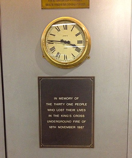 Memorial plaque of the King's Cross fire erected at the station itself.