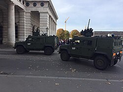 Armoured vehicle of the military police blocking a road in Vienna Military Police Austria MRAP 25102019.jpg