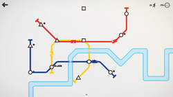 Mini Metro's visual style is similar to that of modern transit maps. Players connect station nodes to create transport routes for passengers.
