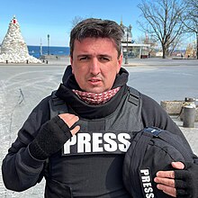 Journalist Mircea Barbu reporting from Odessa