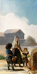 Mujer y dos niños junto a una fuente.jpg