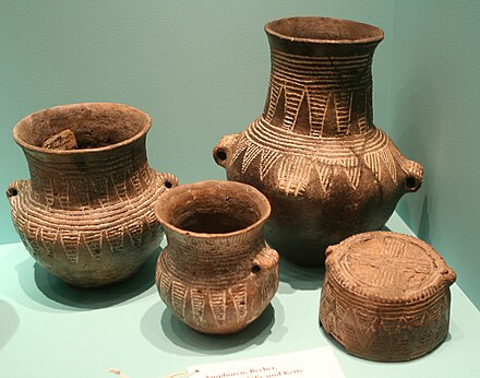 Corded Ware pottery in the Museum für Vor- und Frühgeschichte (Berlin). Ca. 2500 BCE