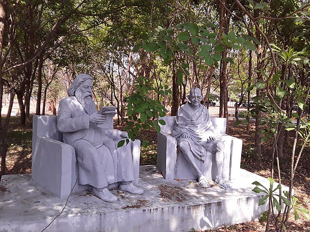 Statues of Tagore and Gandhi inside the campus