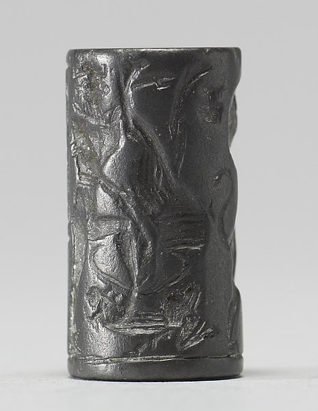 File:Near Eastern - Cylinder Seal with Man Wrestling and Vanquishing Lion - Walters 42687 - Side C.jpg