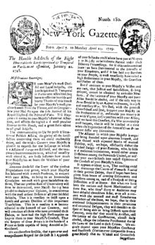 New-York Gazette 7-14 de mayo de 1729 front page.png