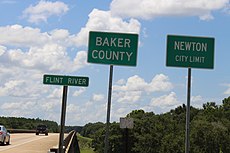 Newton city limit, Baker County border, Flint River, GA37 WB.jpg
