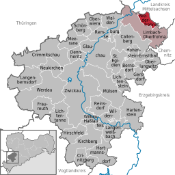 Läget för kommunen Niederfrohna i Landkreis Zwickau