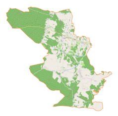 Mapa konturowa gminy Niwiska, na dole po prawej znajduje się punkt z opisem „Hucisko”