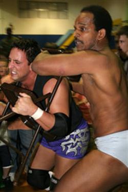 Kidman wrestling Norman Smiley at the ICW in January 2007