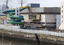 Rear of the pool shortly after closure, with the water slides added in 1991