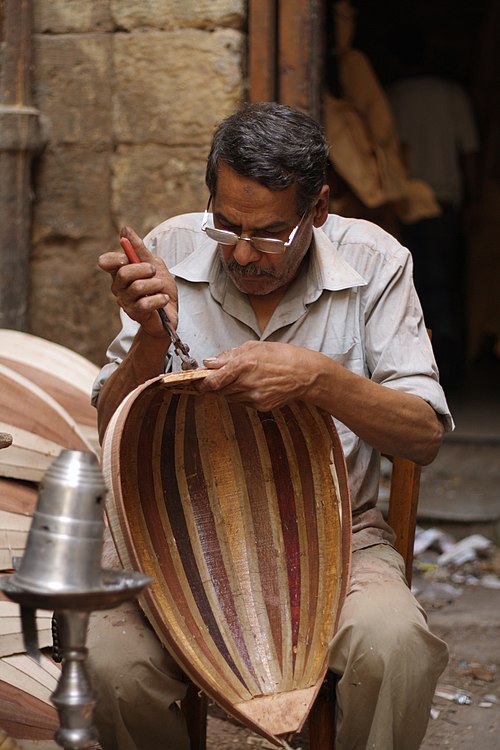 Oud luthier on Mohamed Ali Street in Cairo, Egypt