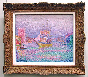 painting, Paul Signac (ca 1907), one of the ships in Marseille