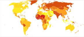 Deaths from peptic ulcer disease per million persons in 2012
.mw-parser-output .legend{page-break-inside:avoid;break-inside:avoid-column}.mw-parser-output .legend-color{display:inline-block;min-width:1.25em;height:1.25em;line-height:1.25;margin:1px 0;text-align:center;border:1px solid black;background-color:transparent;color:black}.mw-parser-output .legend-text{}
0-7
8-11
12-16
17-19
20-25
26-32
33-40
41-53
54-72
73-132 Peptic ulcer disease world map-Deaths per million persons-WHO2012.svg