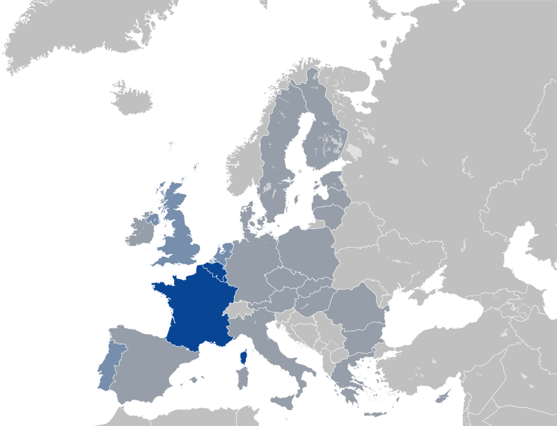 Percentage of population who can understand French (Eurobarometer, 2012).svg