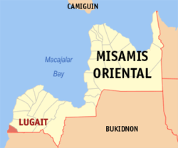 Mapa ng Misamis Oriental na nagpapakita sa lokasyon ng Lugait.