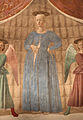 Madonna del Parto, c.. 1455, by Piero della Francesca. This image shows a gamurra laced in front and at the side, used here to regulate the size of the gamurra during pregnancy.