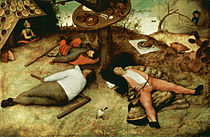 老彼得·布勒哲爾的《安樂鄉（英语：The Land of Cockaigne (Bruegel)）》，52 × 78cm，約作於1567年，1917年始藏[43]