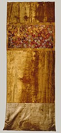Silk velvet, and silk appliquéd and embroidered with silk and wool, silk damask, circa 1883
