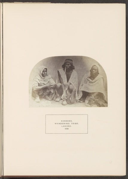 File:Portrait of three unknown people of the Sansi tribe of Lahore with a water pipe, ca.1862–72.png